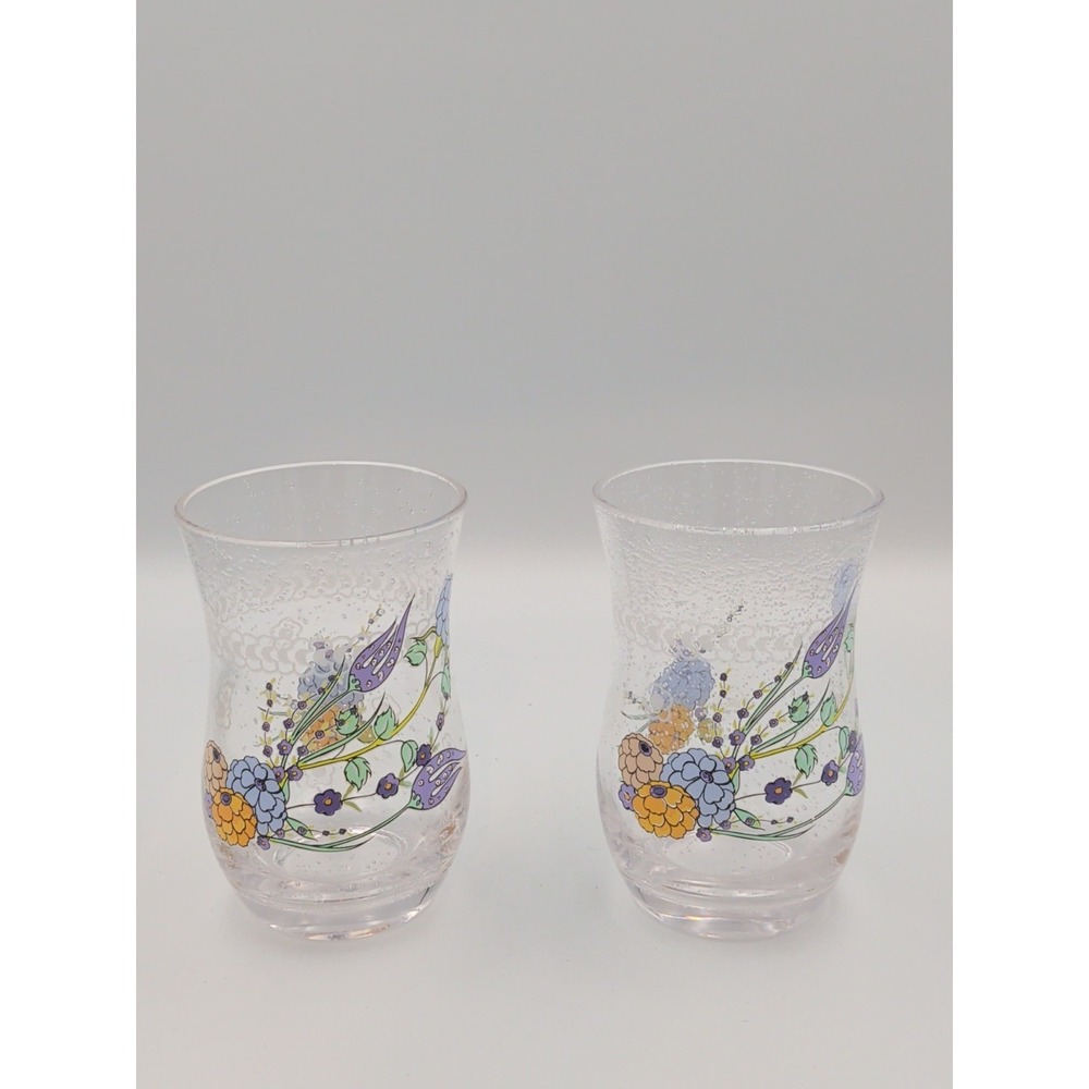 Set Of Two Hand Blown Anthropologie Turkuaz Kitchen Posy Juice Glasses